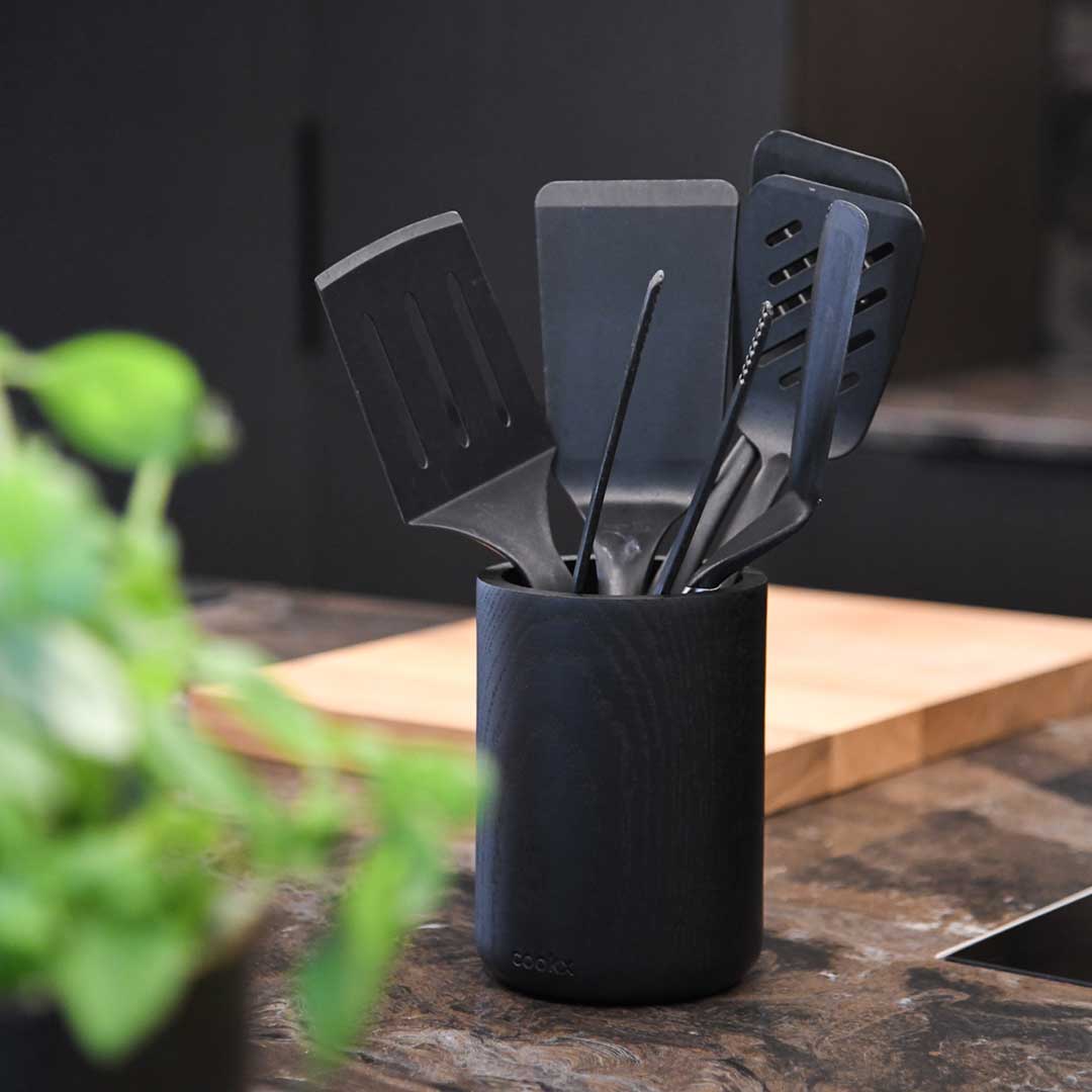 Kitchen utensil holder black oak