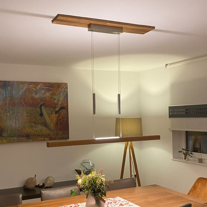 Deckensegel aus Asteiche geölt, 700mm x 100mm, Milieubild im Esszimmer, Deckensegel an Decke zwischen Baldachin und Decke