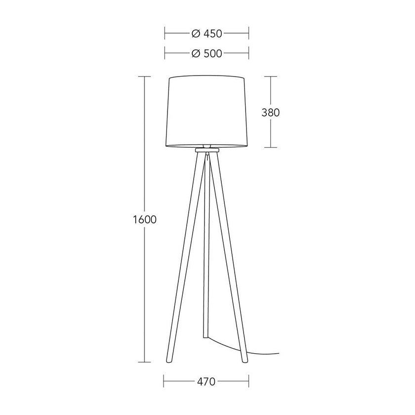 Stehleuchte Modell Elli, Dreibein, technische Zeichnung