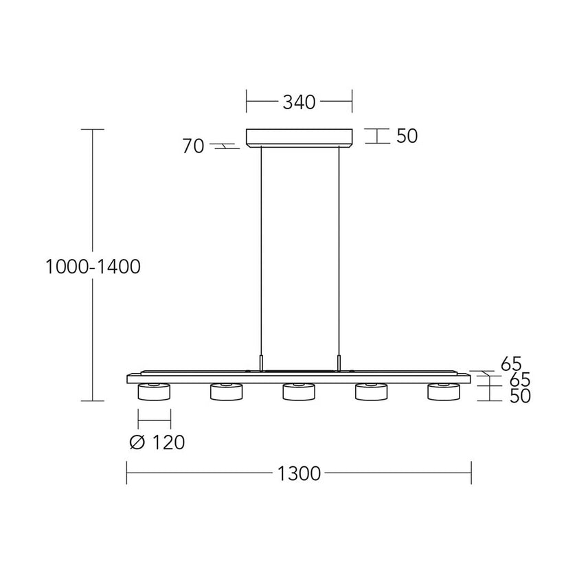 Balkenleuchte Modell Estelle, technische Zeichnung