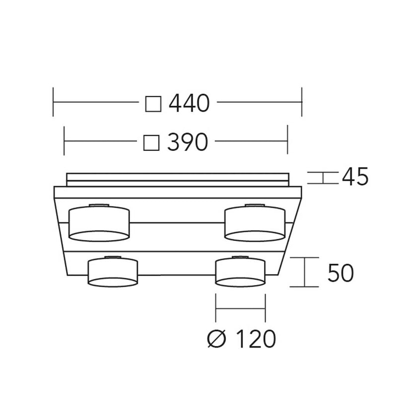 Deckenleuchte Modell Estelle, 4-flammig, technische Zeichnung 