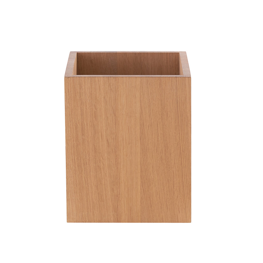 Papierkorb, Holzeimer, Holzkiste aus Asteiche geölt, Modell Marta, 25cm x 25cm x 30cm, Frontalansicht