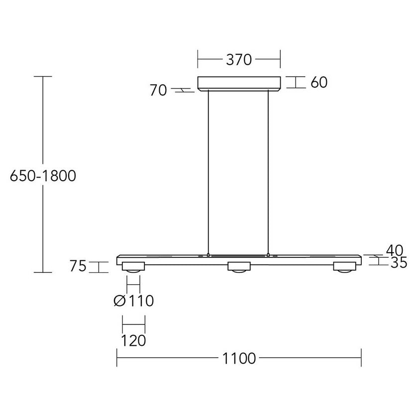 Balkenleuchte Modell Eileen, 3-flammig, technische Zeichnung