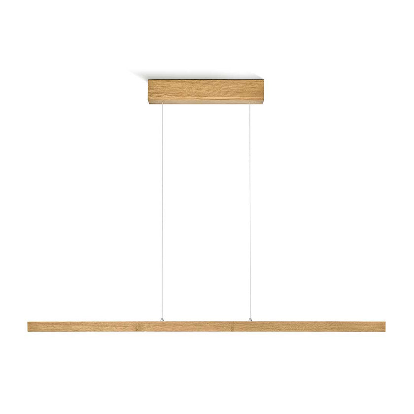 Balkenleuchte aus Asteiche geölt, Modell Laurent, 1300mm, Baldachin Holz, LED, Rollizug (höhenverstellbar, kürzbar), Alu-LED-Leiste mit Acryl, Frontalansicht