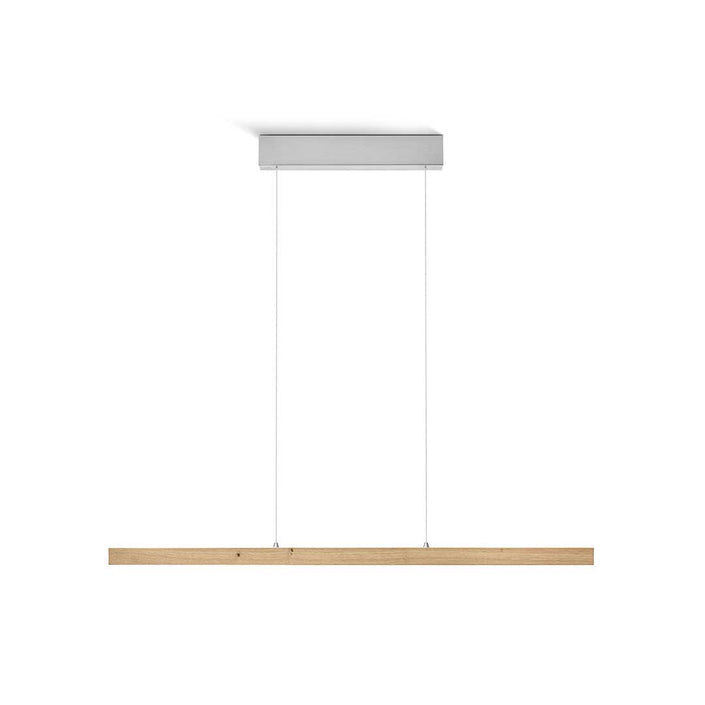 Balkenleuchte aus Asteiche Natur, Modell Laurent, 1000mm, Baldachin Nickel, LED, Rollizug (höhenverstellbar, kürzbar), Alu-LED-Leiste mit Acryl, Frontalansicht