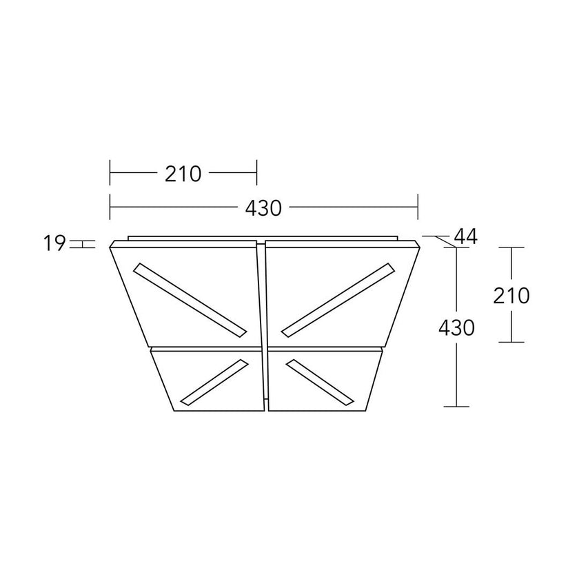 Deckenleuchte Modell Liam 4-flammig, technische Zeichnung 