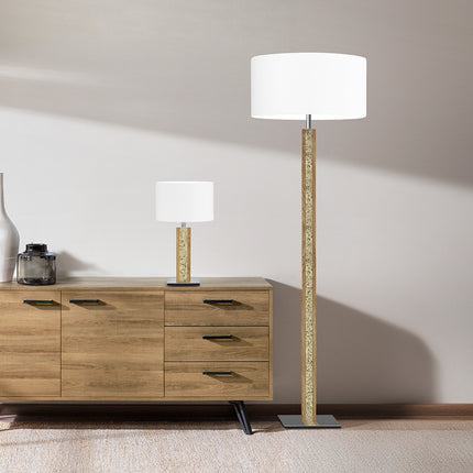 Karl H Tischlampe mit Almwiesenheuapplikation