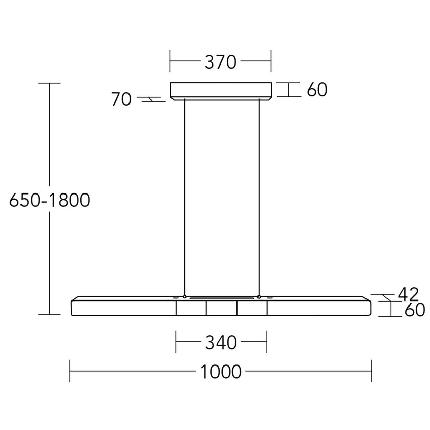 Balkenleuchte Modell Lana del bianco, 1000mm technische Zeichnung 