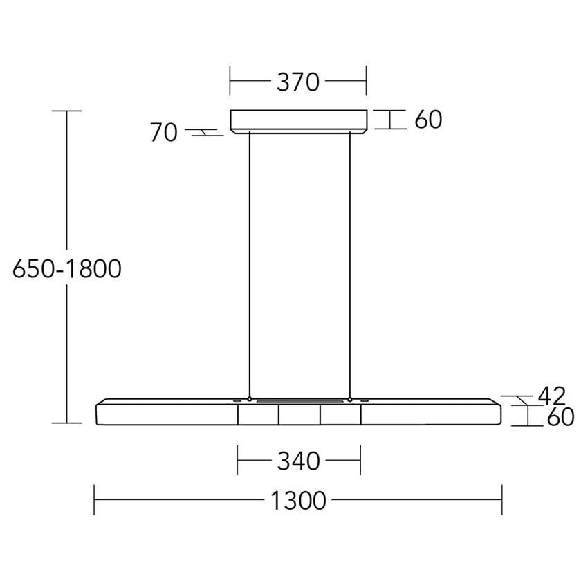 Balkenleuchte Modell Lana del nero, 1300mm, technische Zeichnung