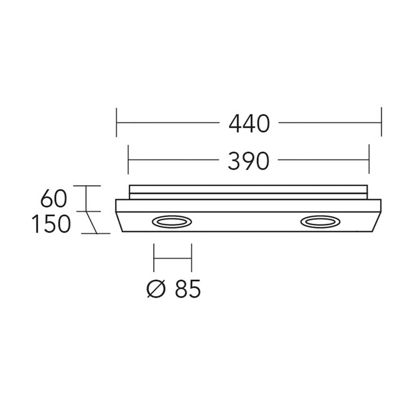Deckenleuchte Modell Lennon, 2-flammig, technische Zeichnung