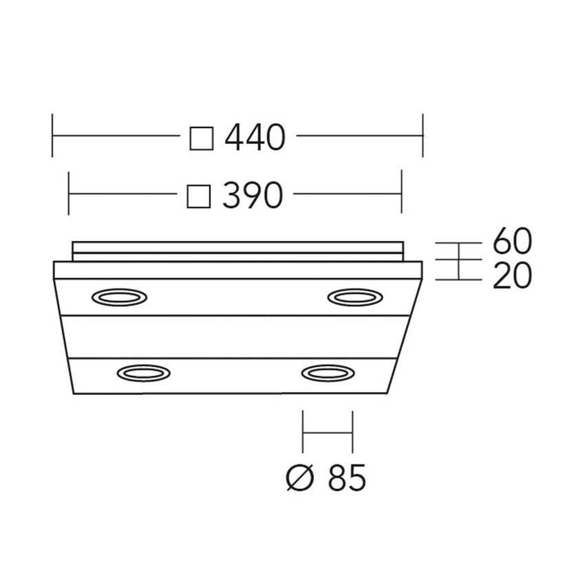 Deckenleuchte Modell Lennon, 440mm x 440mm x 70mm, technische Zeichnung