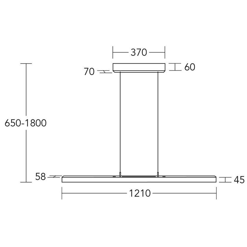 Balkenleuchte Modell Leonora, 1210mm, technische Zeichnung