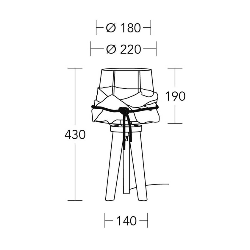 Dreibein Tischleuchte Modell Lore, technische Zeichnung