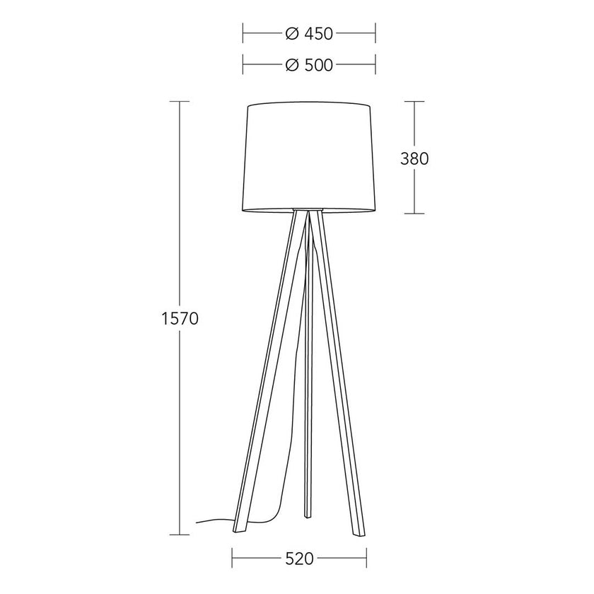technische Zeichnung, Dreibein Stehleuchte, Modell Tre