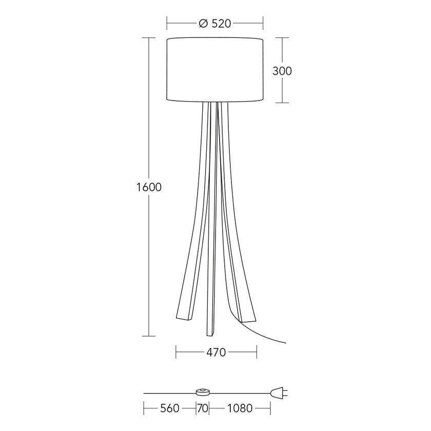 technische Zeichnung Dreibein Stehleuchte Bow