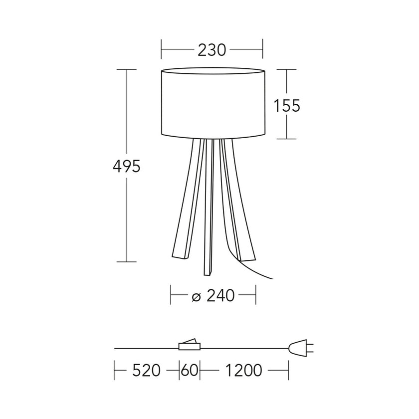 technische Zeichnung Tischleuchte Bow