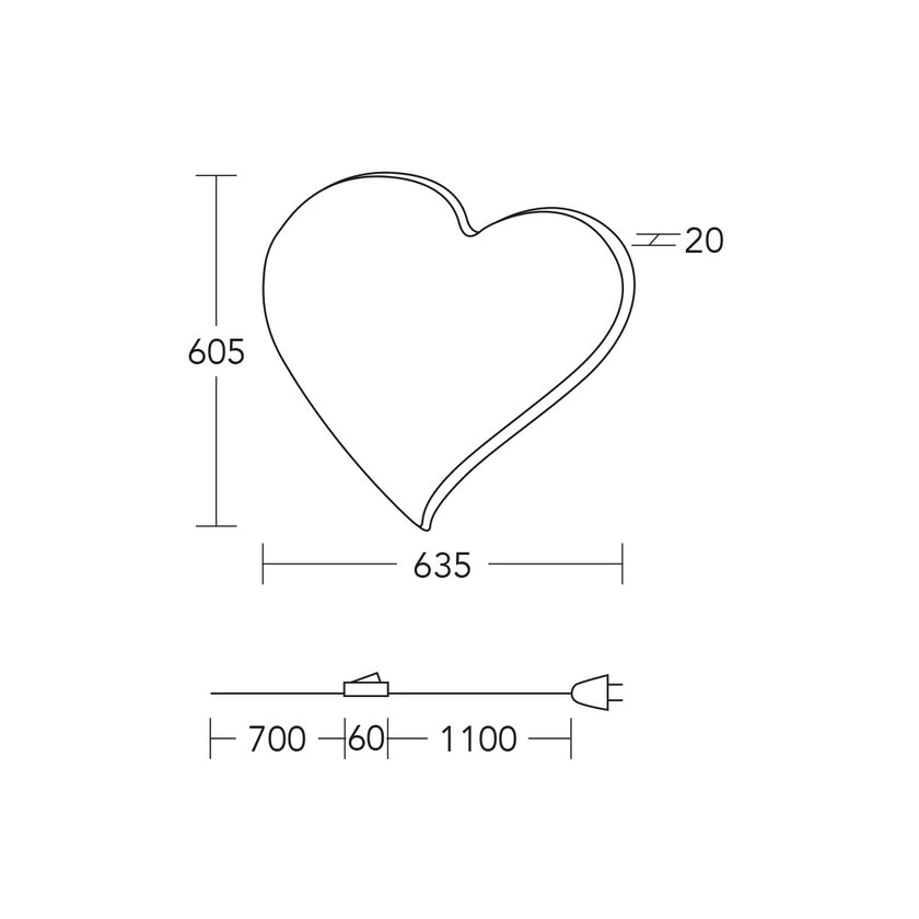 Wandleuchte Modell HerzBlut Herz, maxi, technische Zeichnung 
