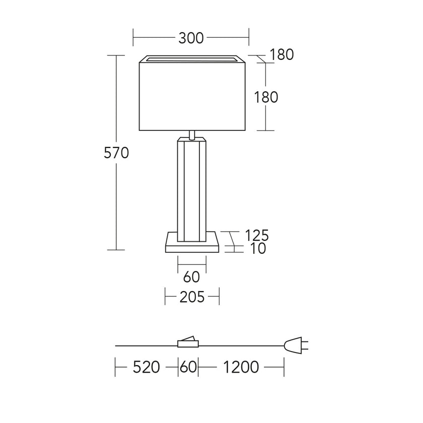 Hockerleuchte Modell Karl K, rechteckig, technische Zeichnung 
