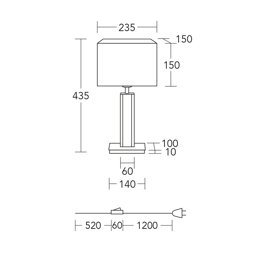Tischleuchte Modell Karl K, rechteckig technische Zeichnung 