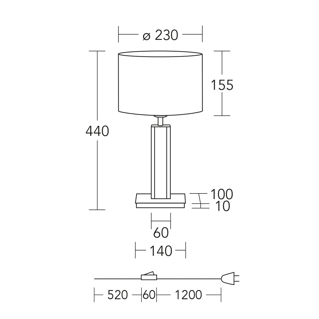 Tischleuchte Modell Karl H, technische Zeichnung