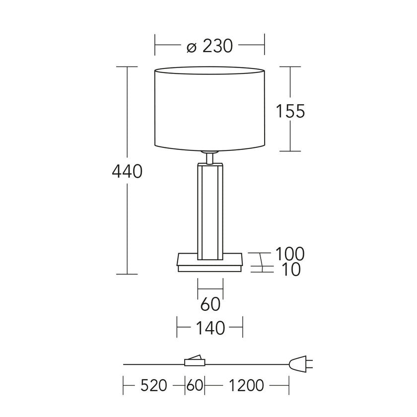Tischleuchte Modell Karl H, technische Zeichnung