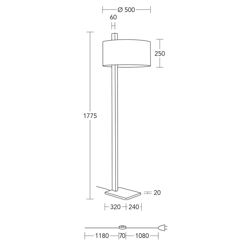Stehleuchte Modell Lydia, technische Zeichnung 