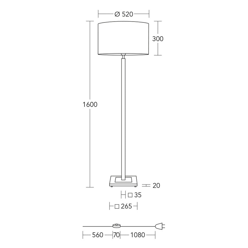 Stehleuchte Modell Titos, technische Zeichnung