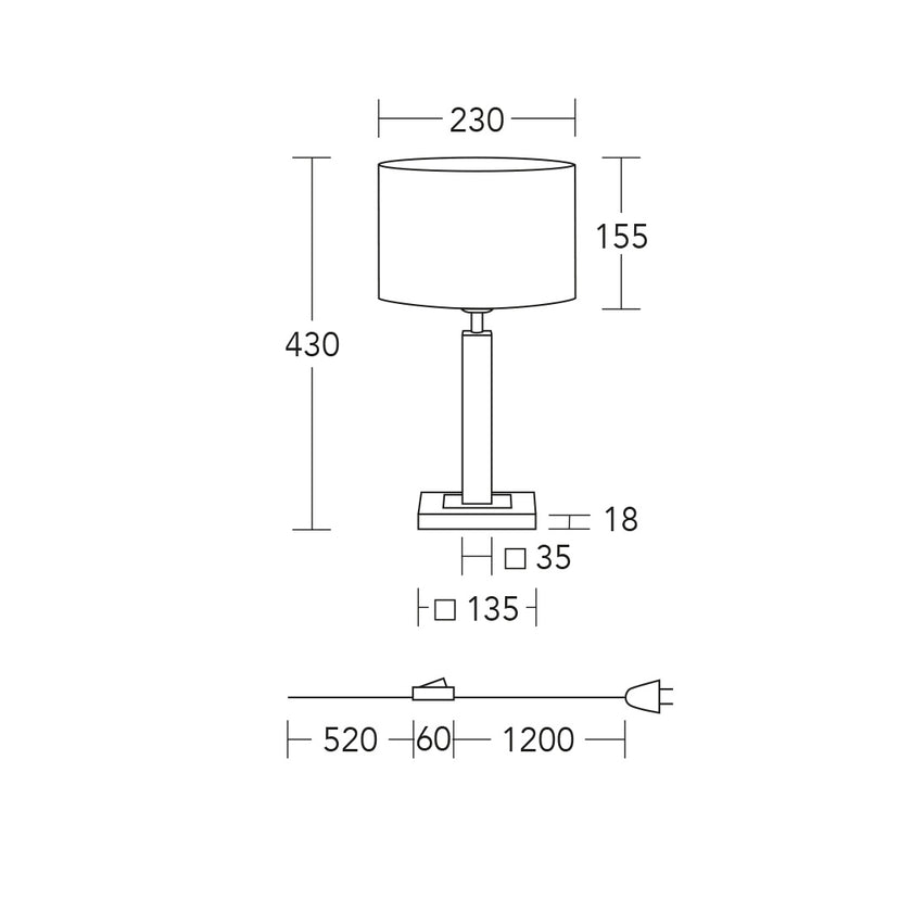 Tischleuchte Modell Titos, technische Zeichnung 