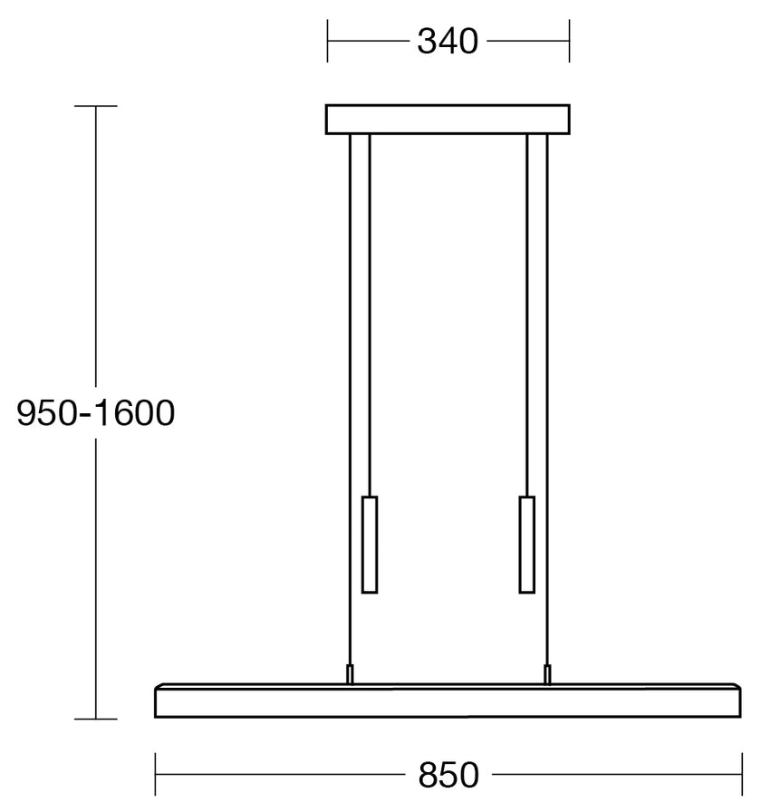 Balkenleuchte Modell Leonora, technische Zeichnung, 850mm lang 